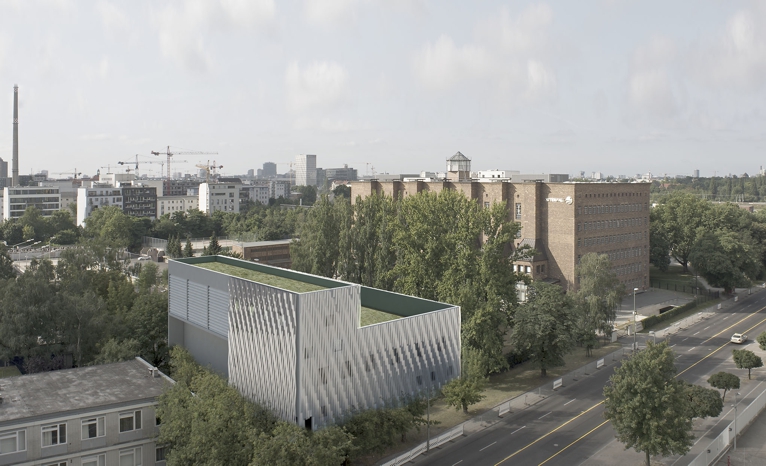 View from the north of the completed substation in Sellerstrasse (architecture: Heide & von Beckerath)