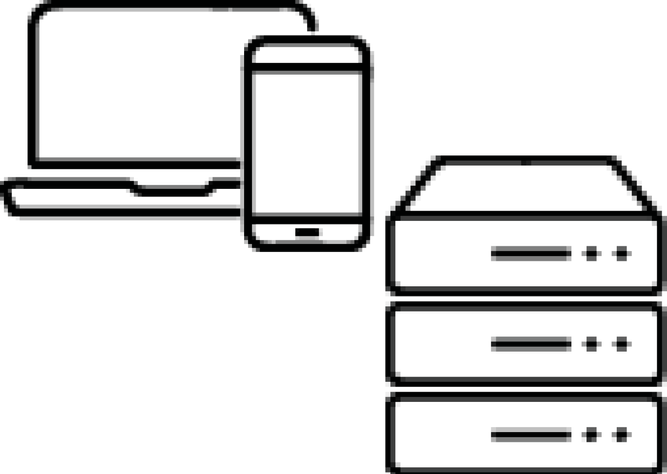 Outline of a notebook and server as a visual representation of IT.